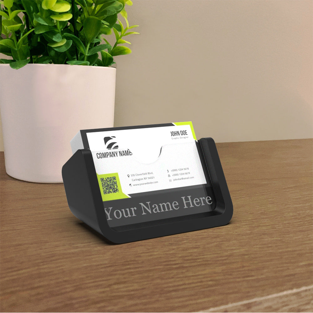 Business Card Holder for Desk with Personalized Etched Name Plate | Ma